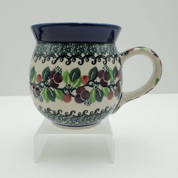 Polish Pottery Burgundy Berry Bubble Mug Purple Red Berries Green Accents - Picture 7 of 9